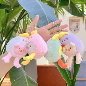 Cute cartoon chicken and pig plush keychains with long legs and eggshell design