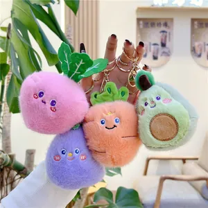 Cute Fruit Vegetable Plush Keychain Bag Charm Soft Stuffed Toy Carrot Avocado Eggplant Pineapple Strawberry Plush Doll Pendant Gift
