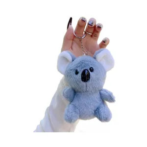 Cute grey plush koala keychain with silver ring for bags and accessories decoration