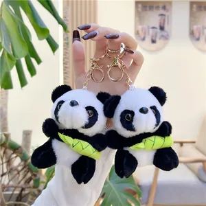 Schattige Panda Pluche Sleutelhanger Zacht Knuffeldier Pop Met Bamboescheut Tas Hanger Voor Kinderen Vrouwen Meisjes Cadeau