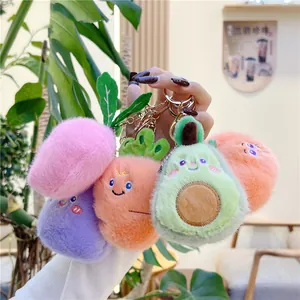 Cute plush fruit keychain set featuring avocado peach and carrot with embroidery