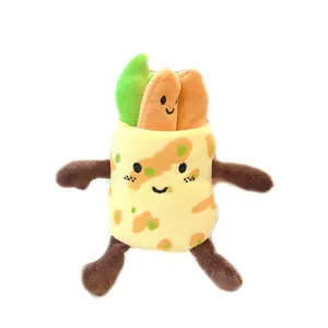Simpatico peluche a forma di pancake con faccine sorridenti e arti su sfondo bianco