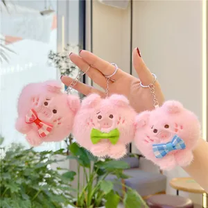 Schattige Roze Pluche Varken Sleutelhanger Met Gekleurde Satijnen Strik Zachte Knuffel Tas Hanger Sleutelring Cadeau