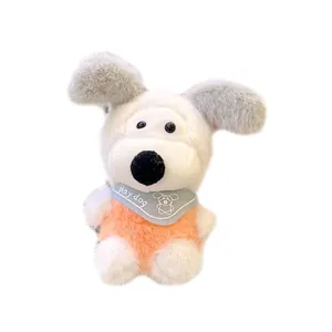 Cute plush dog toy in orange shirt and blue bib, soft puppy doll for kids gift decoration