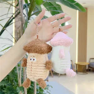 Cute plush keychains in pink and brown with soft teddy fur and metal ring for bags