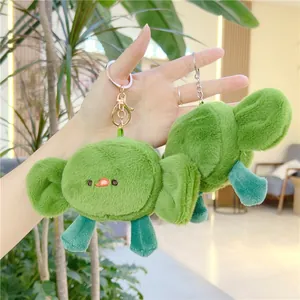 Cute green plush kelp knot keychain doll with golden metal ring for bag charms