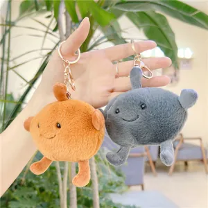 Cute plush frozen pear keychains in brown and grey with gold lobster clasps
