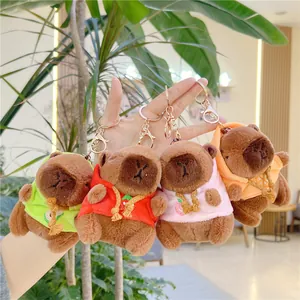 Capybara Plush Keychain Cute Water Pig Stuffed Animal Toy Wearing Fruit Hoodie Bag Charm Accessory Alloy Metal Keyring