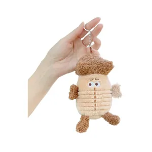 Handheld acorn plush pendant keychain with soft textured fabric and silver ring