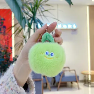 Cute green plush vegetable keychain with leaf detail and soft mink fur texture