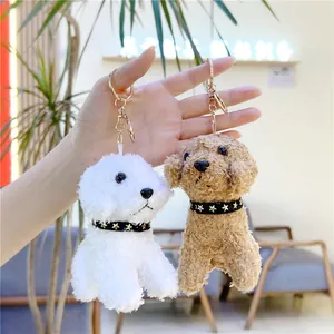 Simulation Puppy Plush Keychain Cute Teddy Poodle Stuffed Animal Doll With Star Collar Soft Dog Bag Charm Gift For Kids Women