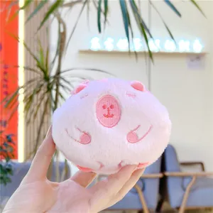 Roze pluche Capybara portemonnee met geborduurd gezicht en zacht imitatie konijnenbont