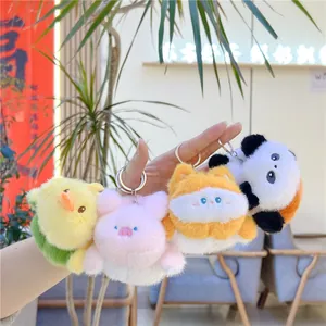 Mignon Porte-clés en Peluche d'Animal Transformable Réversible Doux Rembourré Tigre Lapin Cochon Grenouille Panda Pendentif de Sac Accessoire