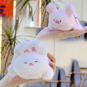 Détails de porte-clés en peluche cochon et lapin avec broderies et anneaux métalliques