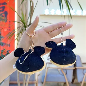 Plüsch Mickey Stil Hundekopf Schlüsselanhänger in weichem schwarz blau gelbem Stoff