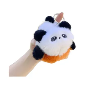 Porte-clés en peluche panda réversible pour sacs à dos avec texture douce et mignonne