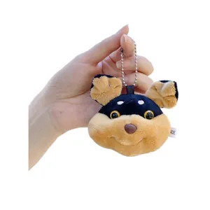 Niedlicher Rottweiler-Plüsch-Hundekopf-Schlüsselanhänger mit Silberkugelkette