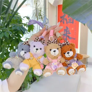 Cute Bear Plush Bag Pendant Stuffed Animal Keyring With Mini Camera Overalls Knitted Sweater Charm For Women Girls