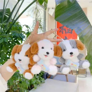 Lindo Llavero de Perro de Peluche Suave Colgante de Juguete de Animal Relleno con Hueso Bordado Love para Accesorio de Mochila Regalo