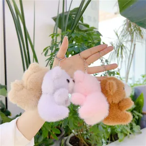 Set de llaveros osito de peluche beige, rosa, lila y marrón con anillas de metal