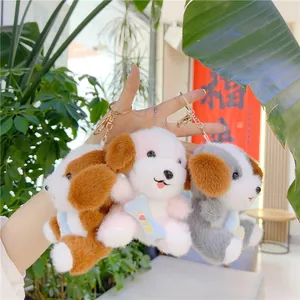 Llaveros de peluche con forma de perro en rosa, marrón y gris con bordado de Love