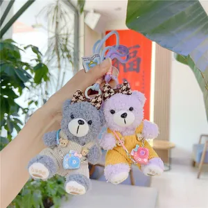Cute plush bear pendant set with corduroy overalls and mini camera accessory