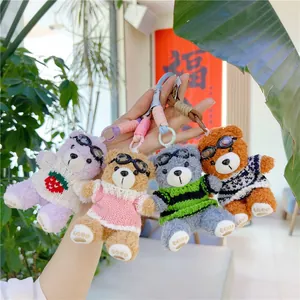 Kawaii Plüsch Teddybär Schlüsselanhänger Mit Pullover Schutzbrille Latzhose Design Süßes Tier Rucksack Anhänger Tasche Charm Für Kinder Damen Geschenk