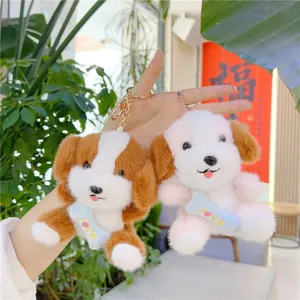 Lindos llaveros de perro de peluche en rosa y marrón con dije de hueso Love