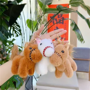 Cute Plush Horse Keychain Pony Stuffed Animal Doll Bag Pendant With Metal Buckle For Kids Girls Gift Toy Accessory