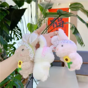 Schattige pluche konijn sleutelhangers met kanten hoofdbanden en zonnebloem patches