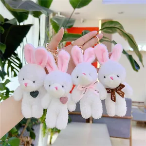 Porte-clés en Peluche Lapin Ours Chien Pendentif de Sac Doux Avec Ruban Coeur Accessoire Pour Femmes Filles Porte-clés