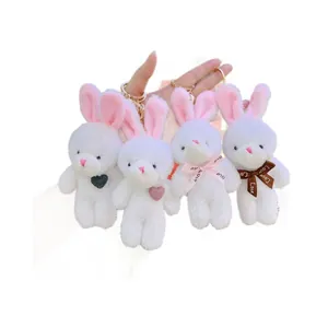 Porte-clés peluche lapin blanc avec oreilles roses et rubans de décoration Love