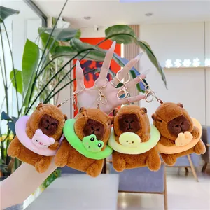 Cute Capybara Plush Keychain With Swim Ring Animal Doll Bag Charm Gold Metal Buckle Water Pig Plush Toy For Birthday Gift
