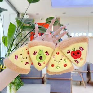 Cute Pizza Food Plush Keychain Embroidery Smiling Face Avocado Apple Orange Pattern Stuffed Toy Pendant Bag Decor Gift