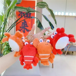 Mignon Porte-clés en Peluche Animal Marin Crabe Homard Pendentif de Sac Porte-clés en Métal Cadeau Pour Femmes Enfants