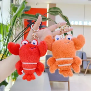 Porte-clés en peluche homard et crabe mignons, accessoires de sac en rouge et orange vif