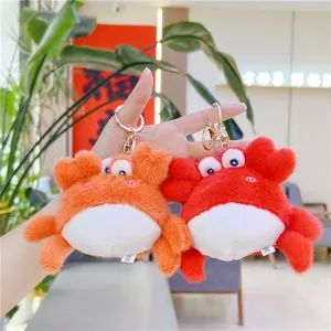Lot de porte-clés crabe en peluche orange et rouge avec fourrure douce et anneau doré
