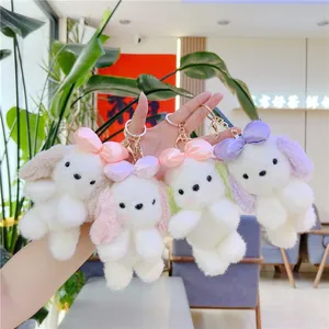 Simpatico Portachiavi Cane Peluche Orecchie Lunghe Con Fiocco Morbido Cucciolo Appeso Ornamento Borsa Fascino Per Donne Bambini Regalo