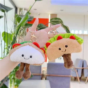 Creative Cute Food Plush Keychain Hotdog Sandwich Taco Stuffed Toy Bag Pendant With Smiling Face And Thin Legs For Teens Women Gift