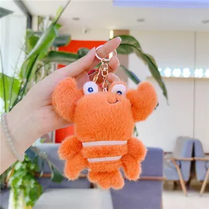 Porte-clés crabe en peluche orange avec anneau doré pour sacs et clés