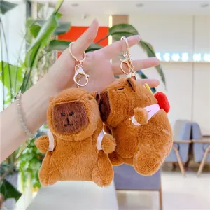 Cute plush capybara keychain burger fries style with golden metal ring and lobster clasp
