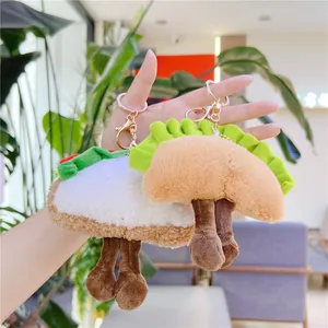 Cute plush sandwich and hot dog keychain charms with dangling legs and metal clasp