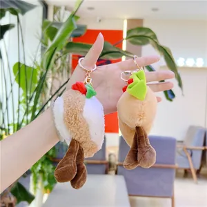 Detailed macro view of soft plush food pendants with durable golden metal keyrings