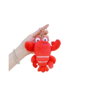 Porte-clés homard en peluche rouge avec fermoir doré pour décoration de sac