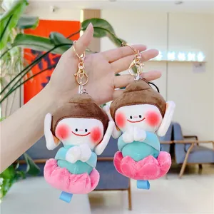 Mignon Petit Bouddha Porte-Clés en Peluche Base Fleur de Lotus Mains Magnétiques Poupée Moine Dessin Animé Cadeau de Sac