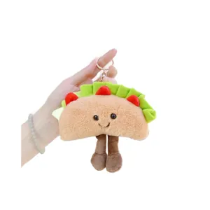 Cute plush Taco keychain with smiling face and metal ring for bags and accessories