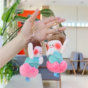 Lot de 2 porte-clés peluches de petit Bouddha lotus avec mousquetons en métal doré