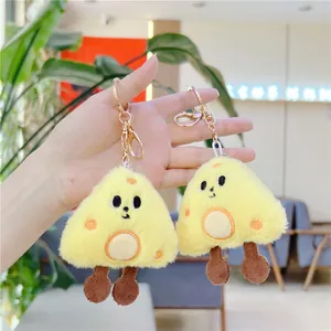 Cute plush cheese sandwich keychains with cartoon embroidery and gold metal rings