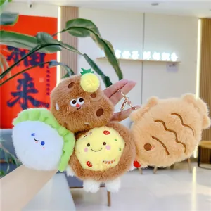 Cute sushi fries burger plush keychains with creative food designs and gold clips