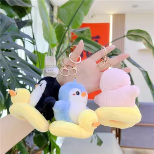 Llaveros de pingüino de peluche con flotador de pato, lindos colgantes para bolsos